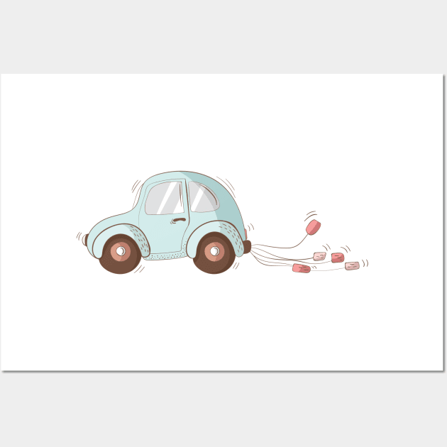 Just married car Honeymoon Couple Matching Gift Wall Art by gogo-jr